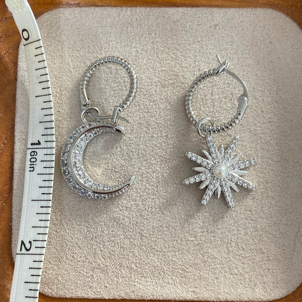 Celine Silver Crescent Moon and Star Earrings - Picture 2 of 3
